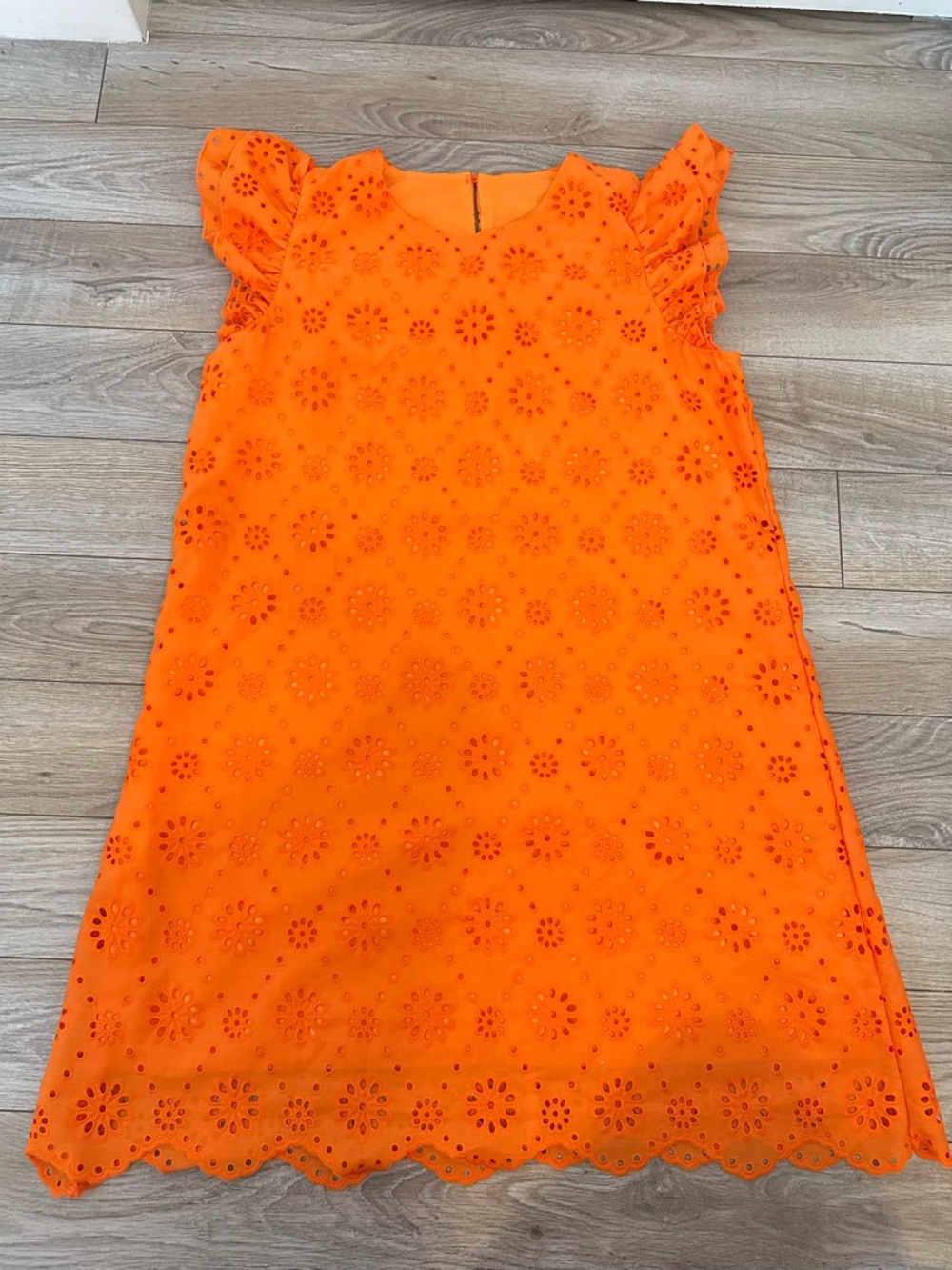Girls Orange Eyelet A-Line Dress